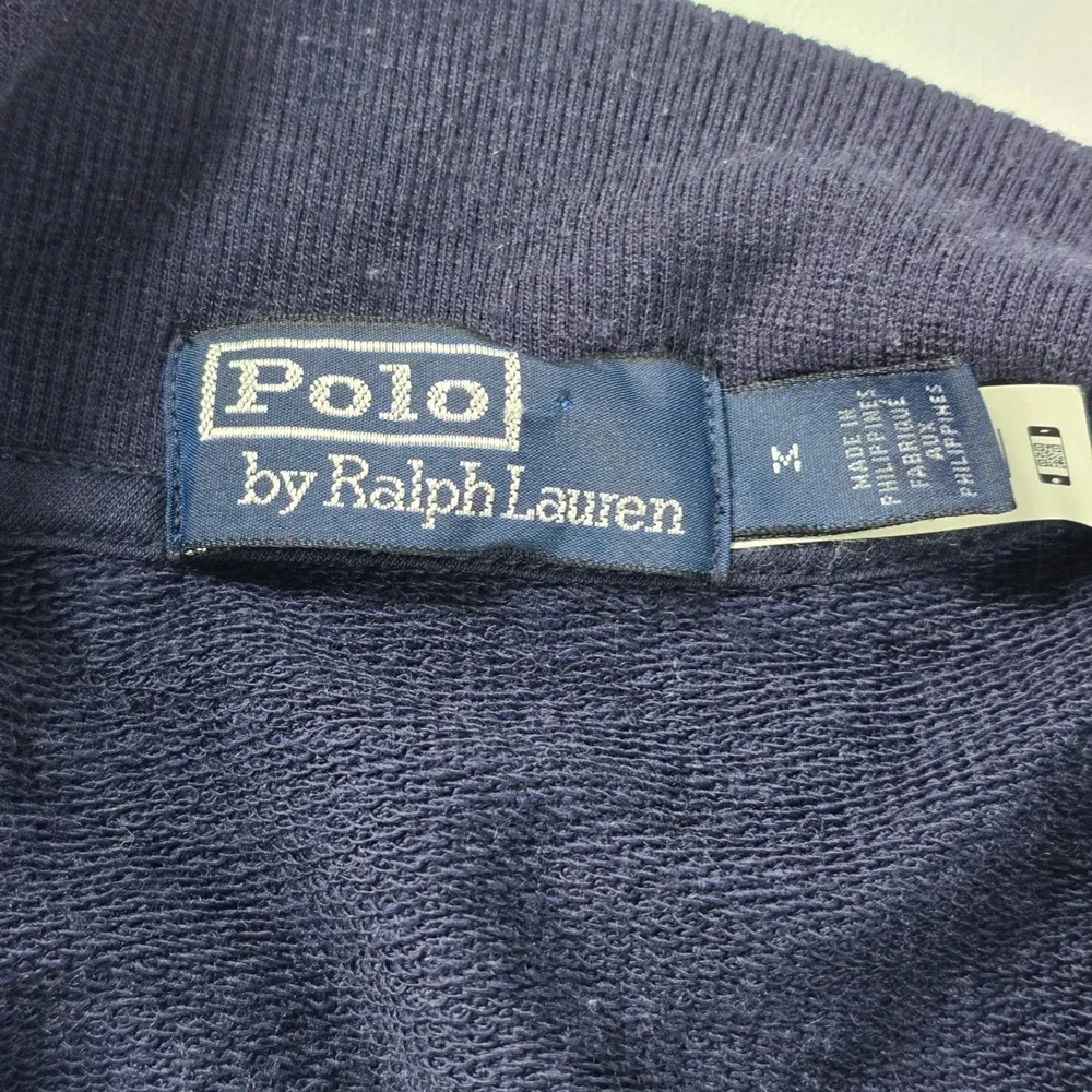 Polo Ralph Lauren Mens‎ Navy Blue 100% Wool Quarter Zip Pullover Sweater Medium